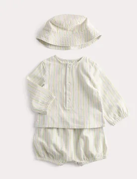 Piece Pure Cotton Striped Outfit (7lbs-2 Yrs) Light Duck Egg male - M&S - FashionsVida