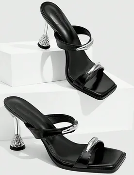 Sandalias de tacón alto para mujer con hebillas de metal, de forma especial y de moda para fiestas y cenas, con punta cuadrada y diseño sencillo de - Shein - FashionsVida