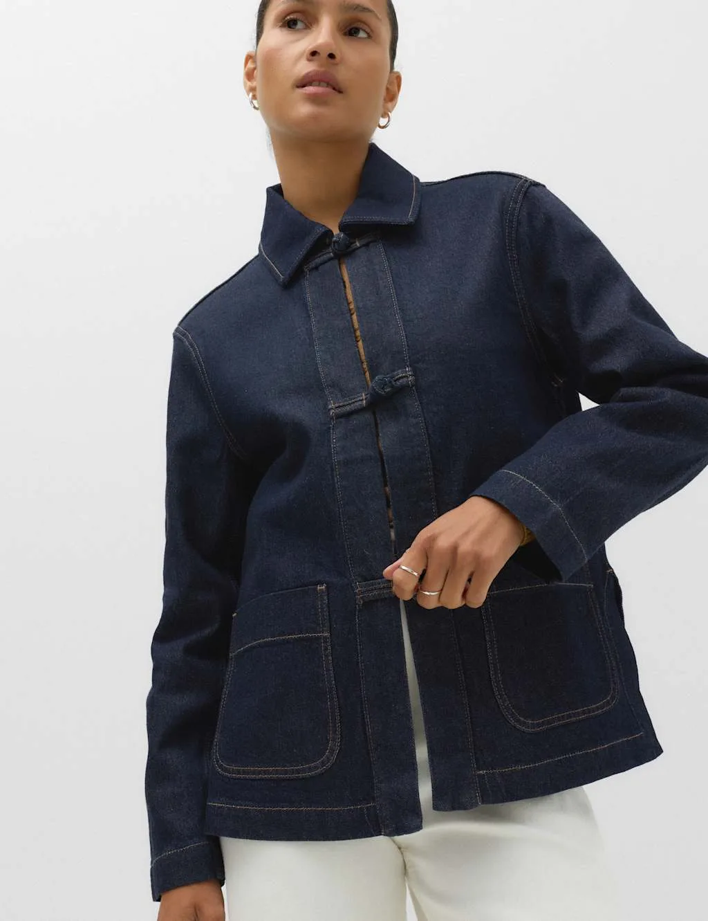 Cotton Lyocell Blend Denim Tie Front Jacket Medium Indigo female - M&S - FashionsVida