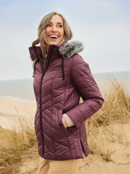 Steppjacke mit Webpelz-Kapuze - Bordeaux - female - Size: 48
