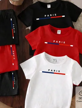 Conjunto de 6 piezas de camiseta de manga corta y pantalones cortos casuales y de moda para niños pequeños, con diseño minimalista de líneas y est - Shein - FashionsVida