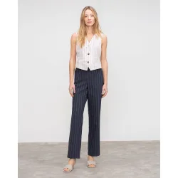 Pantalón recto de mujer con goma en cintura y bolsillos