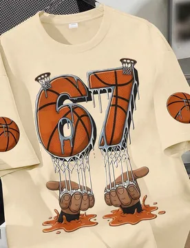 Camiseta de manga corta con estampado de baloncesto 67 de corte holgado para adolescentes, adecuada para salidas, fines de semana y estilo callejero 1 - Shein - FashionsVida