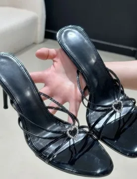 Women Slippers French Style Temperament High Heeled Sandals Luxury Love Rhinestone Thin Heel Cool Slippers Sexy Stiletto Sandals - Aliexpress - FashionsVida