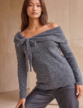 Women's Bardot Sequin Knit Jumper in Dark Grey Size: 16 - Dark Grey - Size: 16 - Roman - FashionsVida