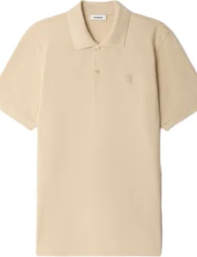 Polo de manga corta de hombre de piqué de algodón con cuello abotonado y parche de piel - sandro - FashionsVida