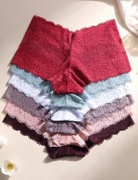 Piezas de calzoncillos tipo bóxer sin costuras con patchwork de encaje sexy para mujer, control de abdomen y levantamiento de glúteos, elásticos, c - Shein - FashionsVida