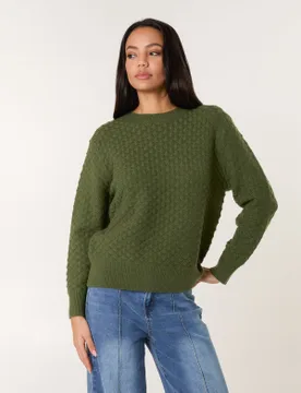 Textured Knit Jumper - M/L / KHAKI - female - Blue Vanilla - FashionsVida
