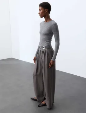 Pure Silk Gathered Waist Wide Leg Trousers Thunder female - Autograph - FashionsVida