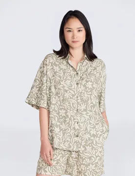 Nova Womens Linen Shirt - Green - Green - Size: 20 - Animal - FashionsVida
