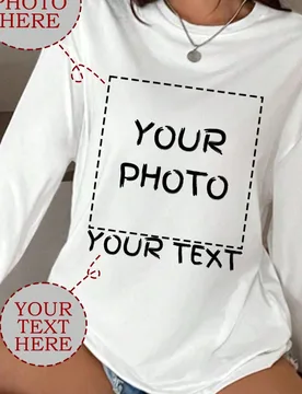 Camiseta de manga larga personalizada para mujer - Añade tu texto y fotos (Fotos de pareja/Fotos familiares/Selfies/Fotos de mascotas, etc.) Blanco d - Shein - FashionsVida