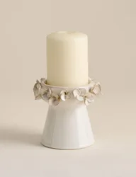 Petal Ceramic Pillar Candle Holder Soft White