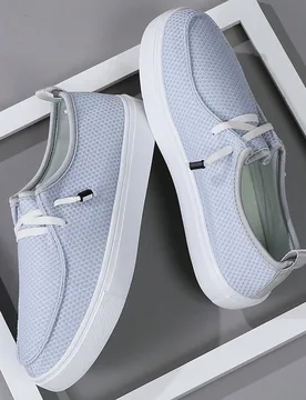 Zapatillas de malla con punta redonda para hombre, transpirables y de moda, sin cordones con banda elástica, suela plana ligera, zapatos, temporada, - Shein - FashionsVida