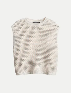 Stricktop mit Häkeloptik Tarisela Weiß 36 - someday - FashionsVida