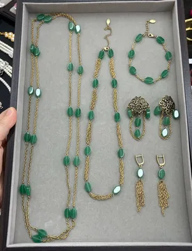 Malachite 3Pcs Jewelry Set Necklace Bracelet Earrings Light Luxury Green Stone Vintage Elegant Women Party Jewelry - Aliexpress - FashionsVida