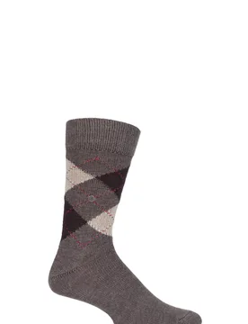Pair Brown / Beige Preston Extra Soft Feeling Argyle Socks Men's 6.5-11 Mens - - Brown - Size: 6.5-11 Mens - Burlington - FashionsVida
