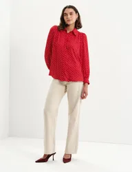 Polka Dot Collared Blouse Red Mix female