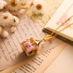 Pc Exquisite Enamel Carousel Pendant Necklace,Luxury Style, Sweater Chain Accessories,Party Jewelry Keychain Christmas Gift