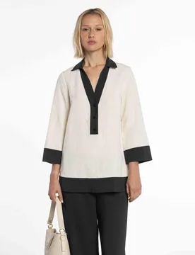 Blusa de mujer bicolor con cuello - Naulover - FashionsVida