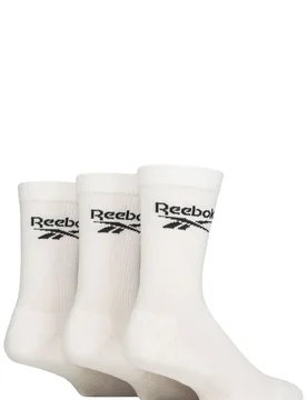 Mens and Women's 3 Pair Core Ribbed Cotton Crew Socks White 2.5-3.5 UK - White - Size: 2.5-3.5 UK - Reebok - FashionsVida