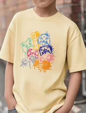 Camiseta de manga corta con cuello redondo y estampado de color albaricoque informal para niños preadolescentes, top de verano - Shein - FashionsVida