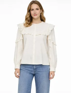 Camisa de volantes y manga larga de mujer - Pieces - FashionsVida