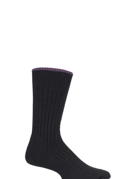 Pair Black / Purple Cotton Cushioned Golf Socks Unisex 12-14 Mens - - Black - Size: 12-14 Mens - Glenmuir - FashionsVida