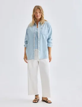 Camisa de mujer denim de algodón - Lauren Ralph Lauren Woman - FashionsVida