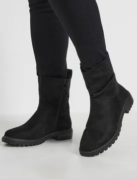 Women's Extra Wide Fit Faux Suede Slouch Boots in Black Size: 7EEE - Black - Size: 7EEE - Yours - FashionsVida