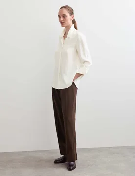 Pure Silk Collared Shirt Ivory female - Jaeger - FashionsVida