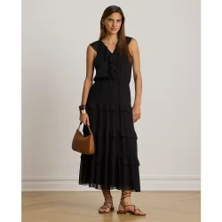 Vestido midi sin mangas con volantes
