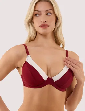 Women's Stasia Wine & Ivory Fuller Bust Underwired Bikini Top Size: 34G - Wine - Size: 34G - Wolf & Whistle - FashionsVida