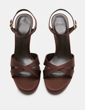 Buckle Crossover Block Heel Sandals Brown female - M&S - FashionsVida