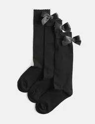 Pack Cotton Rich Bow Knee High Socks Black Female