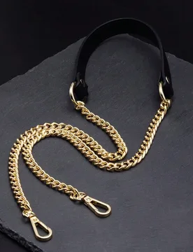 Pieza Cadena de metal dorado con correa de cuero PU negro - Elegante y versátil, se puede usar como accesorio de bolso de mano y bolso de hombro DIY, - Shein - FashionsVida