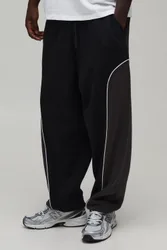 Mens Baggy Fit Panelled Cuffed Jogger - Black Cotton - Size Small