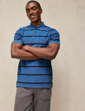 Pure Cotton Striped Utility Polo Shirt Mid Blue male - White stuff - FashionsVida