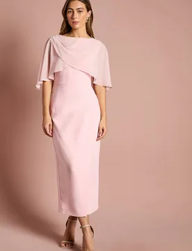 Women's Chiffon Cape Pencil Dress in Blush Size: 12 - Blush - Size: 12 - Coast - FashionsVida
