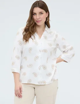 Camisa de mujer de viscosa con bordado paisley bordados paisley all over - Fiorella Rubino - FashionsVida