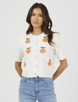Short Sleeve Orange Womens Jacquard Cardigan - - Size: S - Brave soul - FashionsVida