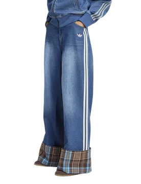 Vintage Wide Leg Jeans With Checked Seam Damen Hosen - Blau - Größe 30 - Baumwoll-Jersey Blue 30 - Adidas - FashionsVida