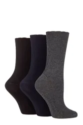 Women's 3 Pair Ribbed Bamboo Socks with Scallop Top Black / Navy / Charcoal 4-8 Ladies - Multi Coloured - Size: Small