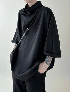 Unisex Long Sleeve T-shrit 2025 Elegant Solid White Top Asymmetrical Mock Neck Silky Draped Slouchy Short Seven Sleeve T Shirt - Aliexpress - FashionsVida
