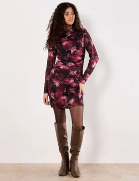 Women's Floral Mesh Bodycon Mini Dress in Black Size: 18 - Black - Size: 18 - Apricot - FashionsVida