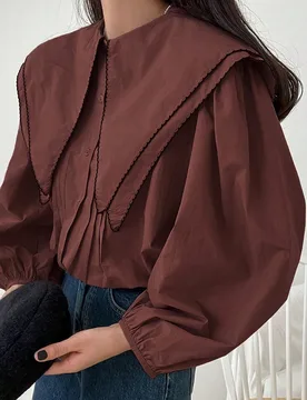 Camisa de manga larga con cuello, unicolor y minimalista, para uso diario, blusas de manga larga, ropa de otoño, ropa de vuelta al colegio L - Shein - FashionsVida