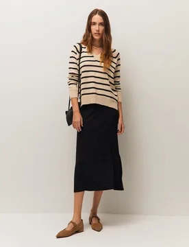 Falda midi con abertura lateral y goma en la cintura - System Action - FashionsVida