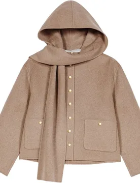 Abrigo de paño de mujer con capucha corto de lana de doble faz - Maje - FashionsVida