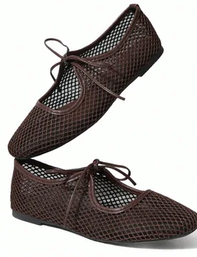 Nuevos zapatos planos de mujer de moda minimalista casual, ligeros, con correa, cordones, punta cuadrada, malla transpirable, color marrón, adecuados - Shein - FashionsVida