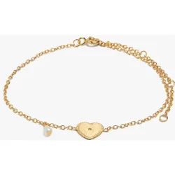 Pulsera con charm de corazón de plata de ley bañado en oro de 18 k
