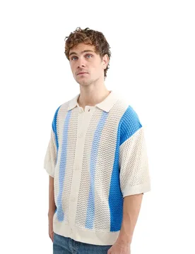 Polo A Maniche Corte 3000077 Stripes Crochet Classic Blue M - Balmohk - FashionsVida